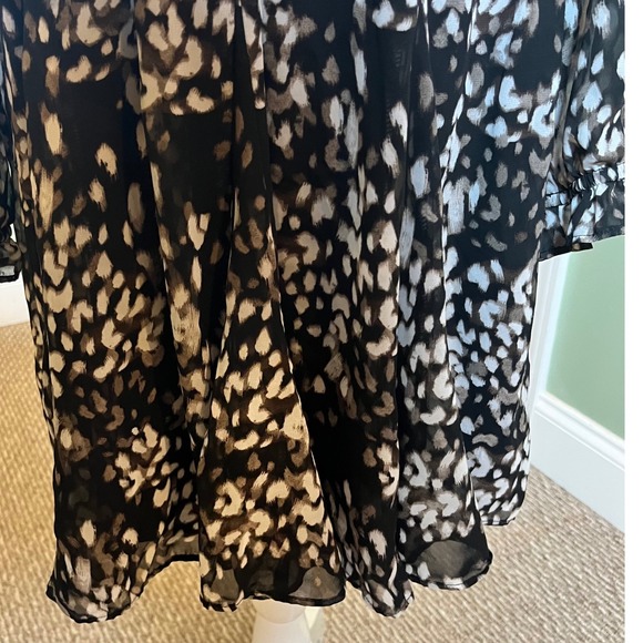 NWOT Nine West Women XXL Dress Black Sheer Animal Print Ruffle Mock Neck Belted - Picture 8 of 10